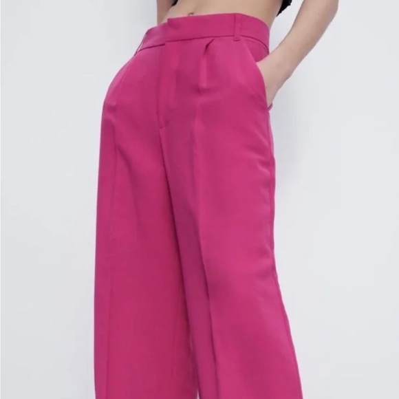Zara Wide Leg Pink Trouser Pants - Picture 3 of 6